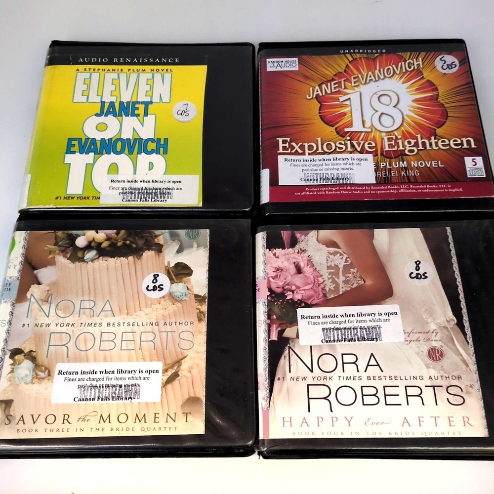 Audio Books on CD Lot of 4 Authors Evanovich Roberts Adventure‎ Romance Fiction